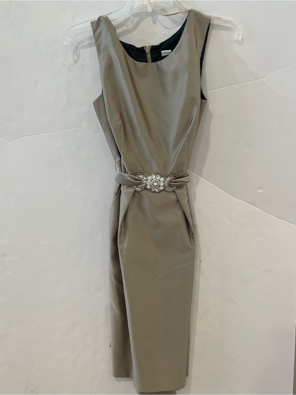 Alex Evenings Size 6 Taupe Beaded Waist Pocket Cocktail Dress